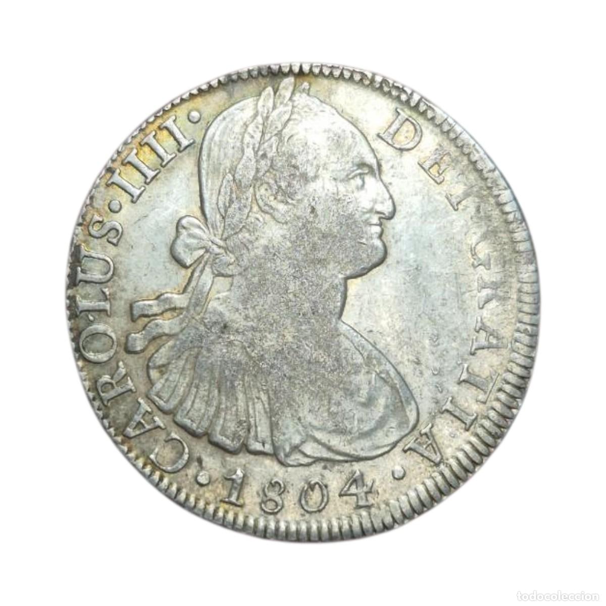 Monedas de Espa&ntilde;a: NT/ 8 REALES CARLOS IV 1804 MEXICO MUY BONITA MANTIENE RESTOS BRILLO ORIGINAL 27,0gr VER VIDEO E424