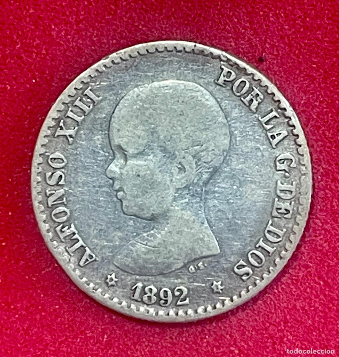 Monedas de Espa&ntilde;a: BONITA MONEDA DE 50 CENTIMOS DE PLATA DE ALFONSO XIII A&Ntilde;O 1892*9*2. N4