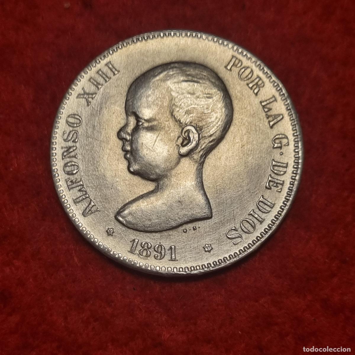 Monedas de Espa&ntilde;a: MONEDA 5 PESETAS 1891 DURO OJO REPRODUCCION EN PLATA SI ES PLATA PESA 25,20 G. C38