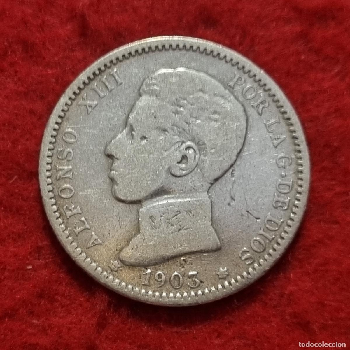 Monedas de Espa&ntilde;a: MONEDA 1 PESETA 1903 PLATA ESTRELLAS 19 03 MBC ORIGINAL C38