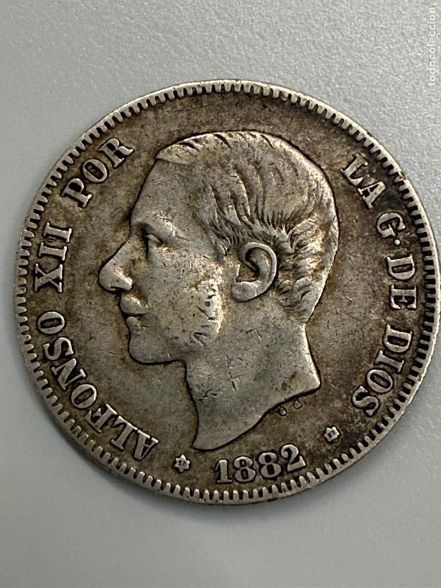 Monedas de Espa&ntilde;a: Moneda de plata 2 Pesetas 1882 *18 *82 MS M Alfonso XII, pesa unos 10grs.