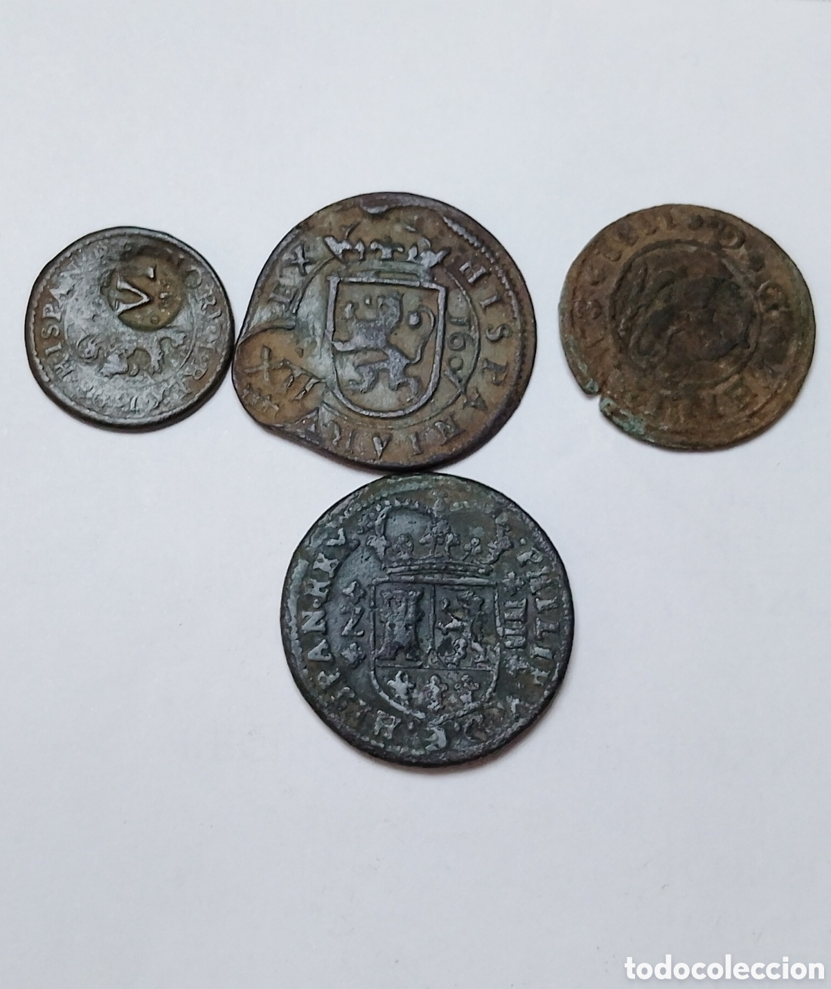Monedas de Espa&ntilde;a: Lote de 4 Monedas de Felipe II-III- IV-V Felipe ll y III con resellos