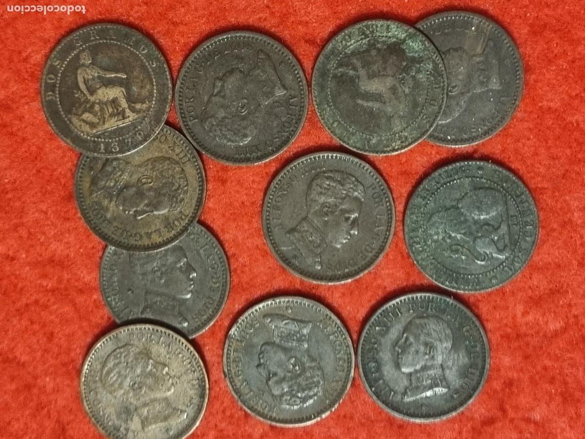 Monedas de Espa&ntilde;a: LOTE DE 11 MONEDAS DE 2 CENTIMOS DE COBRE MBC ORIGINAL C38