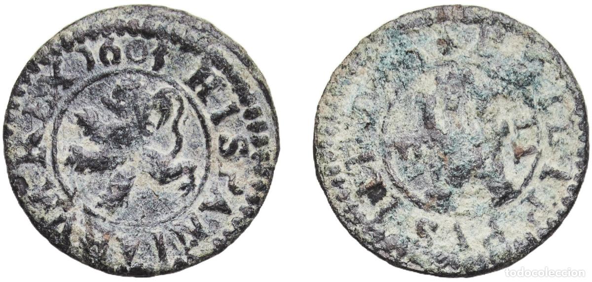 Monedas de Espa&ntilde;a: Spain Kingdom 1603 2 Maravedis - Felipe III Copper Segovia Mint 1.38g VF KM 3.7 Cal 831 Aureo 173