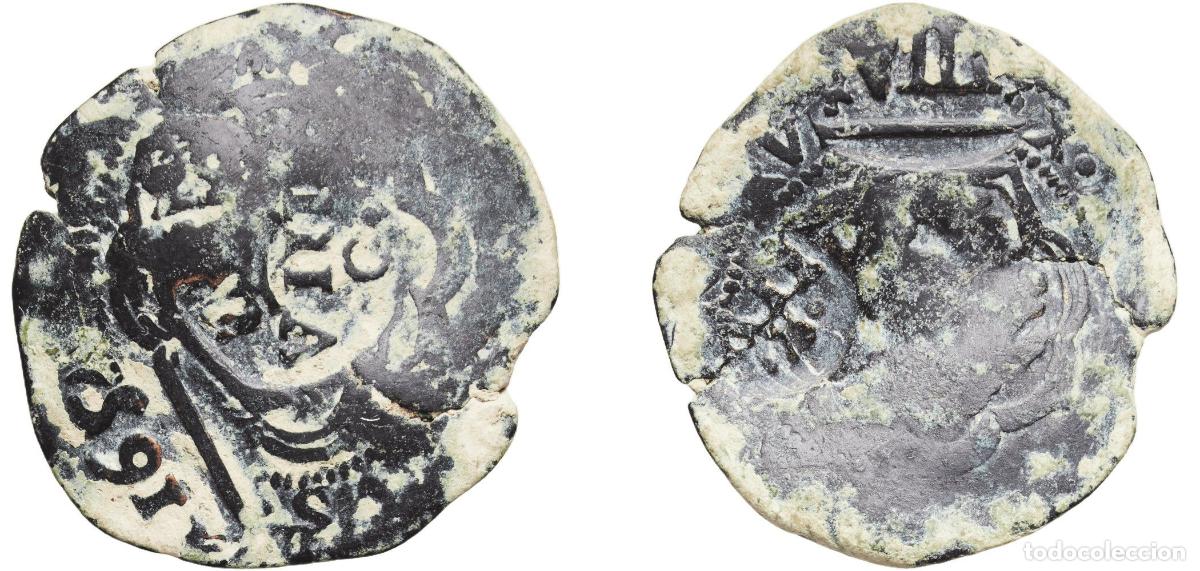 Coins of Spain: Spain Kingdom 1654 - 1655 8 Maravedis - Felipe IV (countermark) Billon 7.23g VF