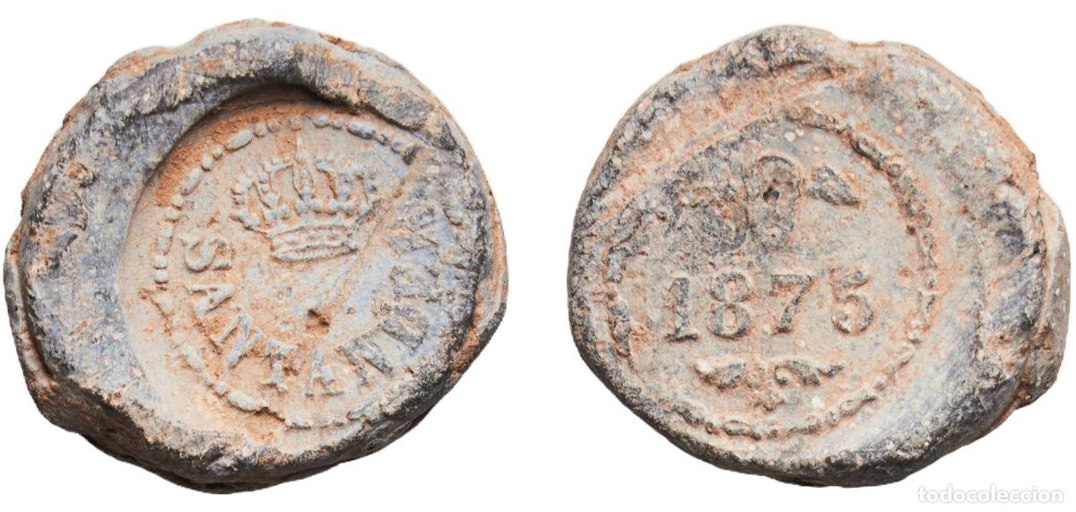 Monnaies d'Espagne: Spain Kingdom 1875 Seal - SANTANDER Lead 5.55g VF