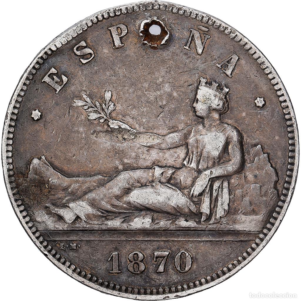 Coins of Spain: [#1509886] Espa&ntilde;a, Provisional Government, 5 Pesetas, 1870, Madrid, Plata, BC+, KM:655