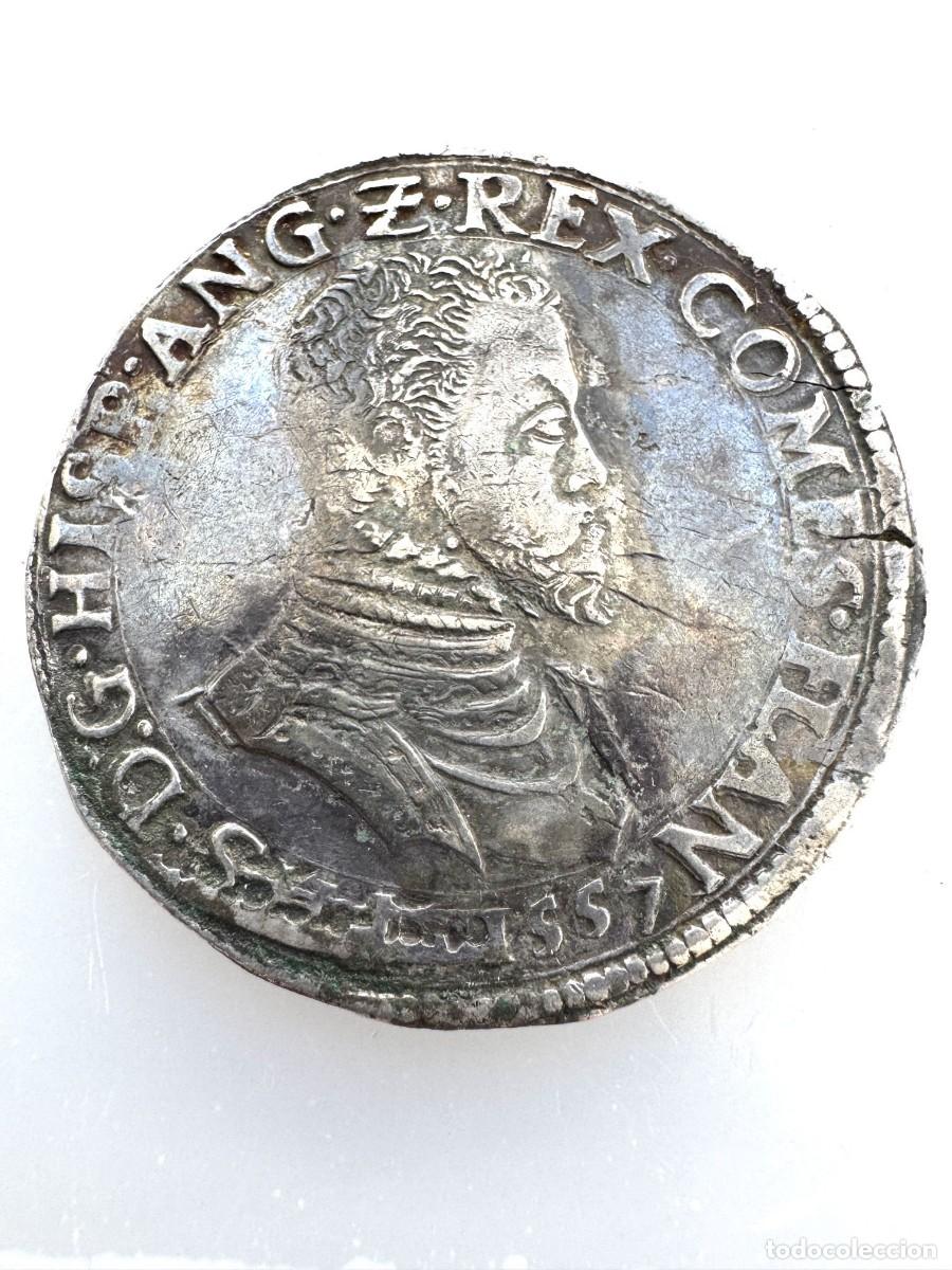 Coins of Spain: Felipe II. Philpsdalder 1557 Brujas A nombre de rey de Espa&ntilde;a, Inglaterra y Conde de Brabante