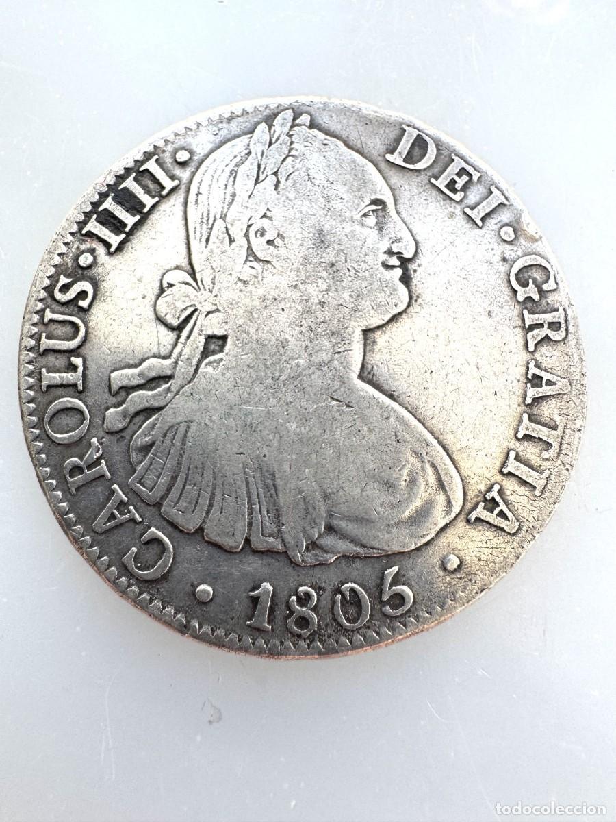Coins of Spain: Carlos IV. 8 Reales 1806 Mexico TH. Ag MBC-/ Almost VF
