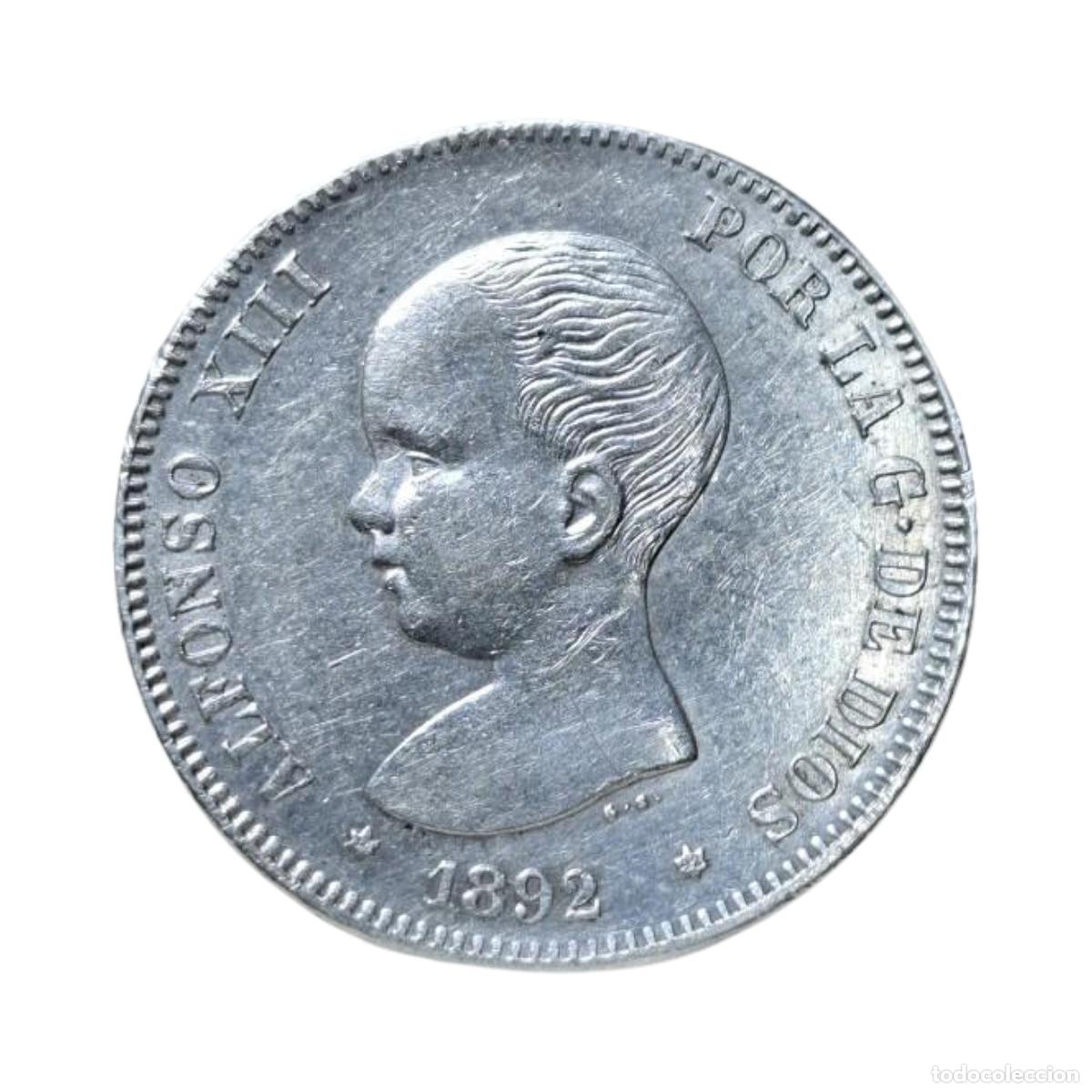 Monete da Spagna: NT/ ALFONSO XIII 2 PESETAS PLATA 1892 *18 *92 MUY BONITA RESTOS DE BRILLO ORIGINAL VEA VIDEO (E213)