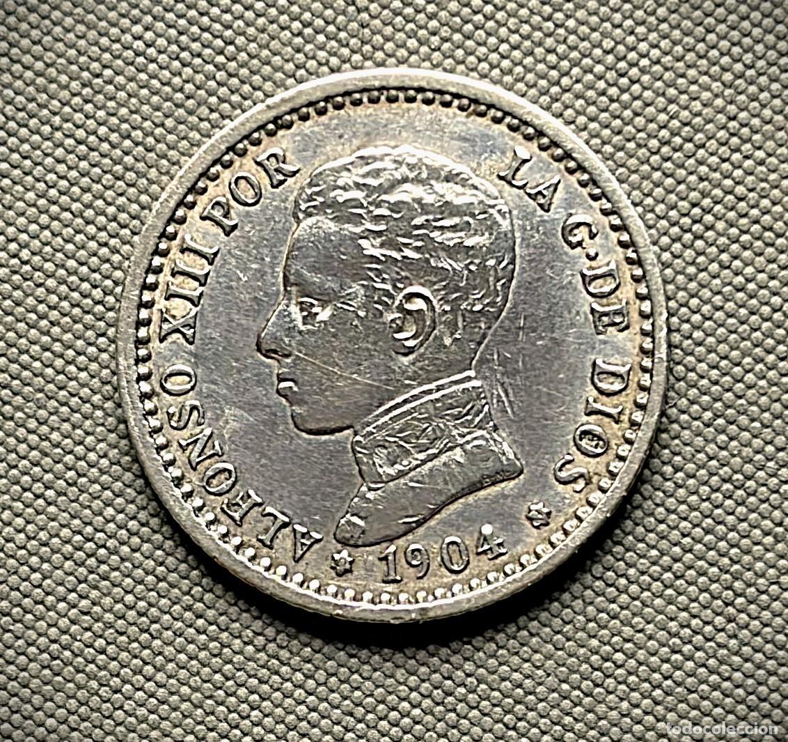 Monedas de Espa&ntilde;a: ESPA&Ntilde;A- moneda de 50 centimos de plata - a&ntilde;o 1904 - - la de las fotos