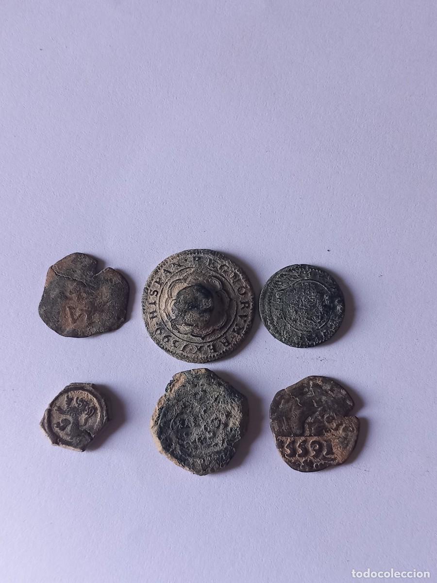 Monedas de Espa&ntilde;a: Lote 1. 6 monedas espa&ntilde;olas. Cobres, resellos, etc