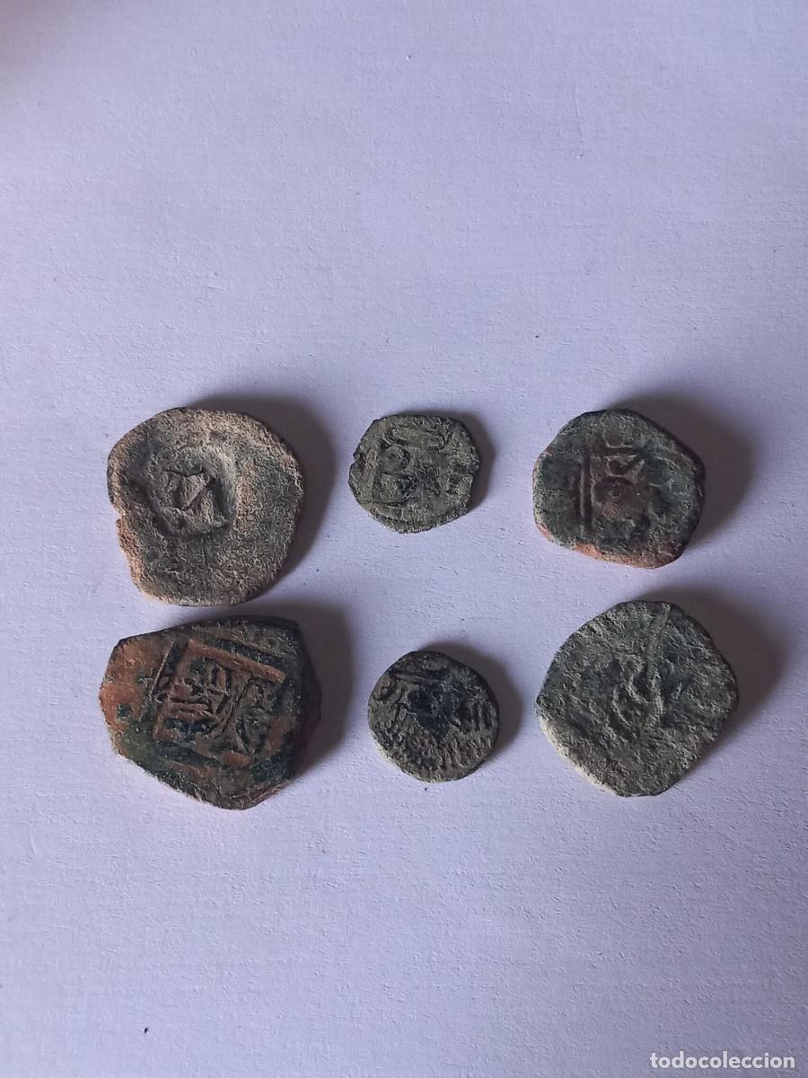 Monedas de Espa&ntilde;a: Lote 8. 6 monedas espa&ntilde;olas. Cobres, resellos, etc