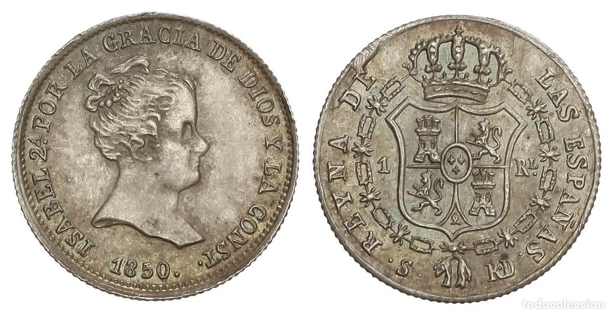 Monedas de Espa&ntilde;a: SC. Spain-Isabel II. 1 real 1850 RD. Madrid. EBC/XF Plata 1,2 g. Brillo original