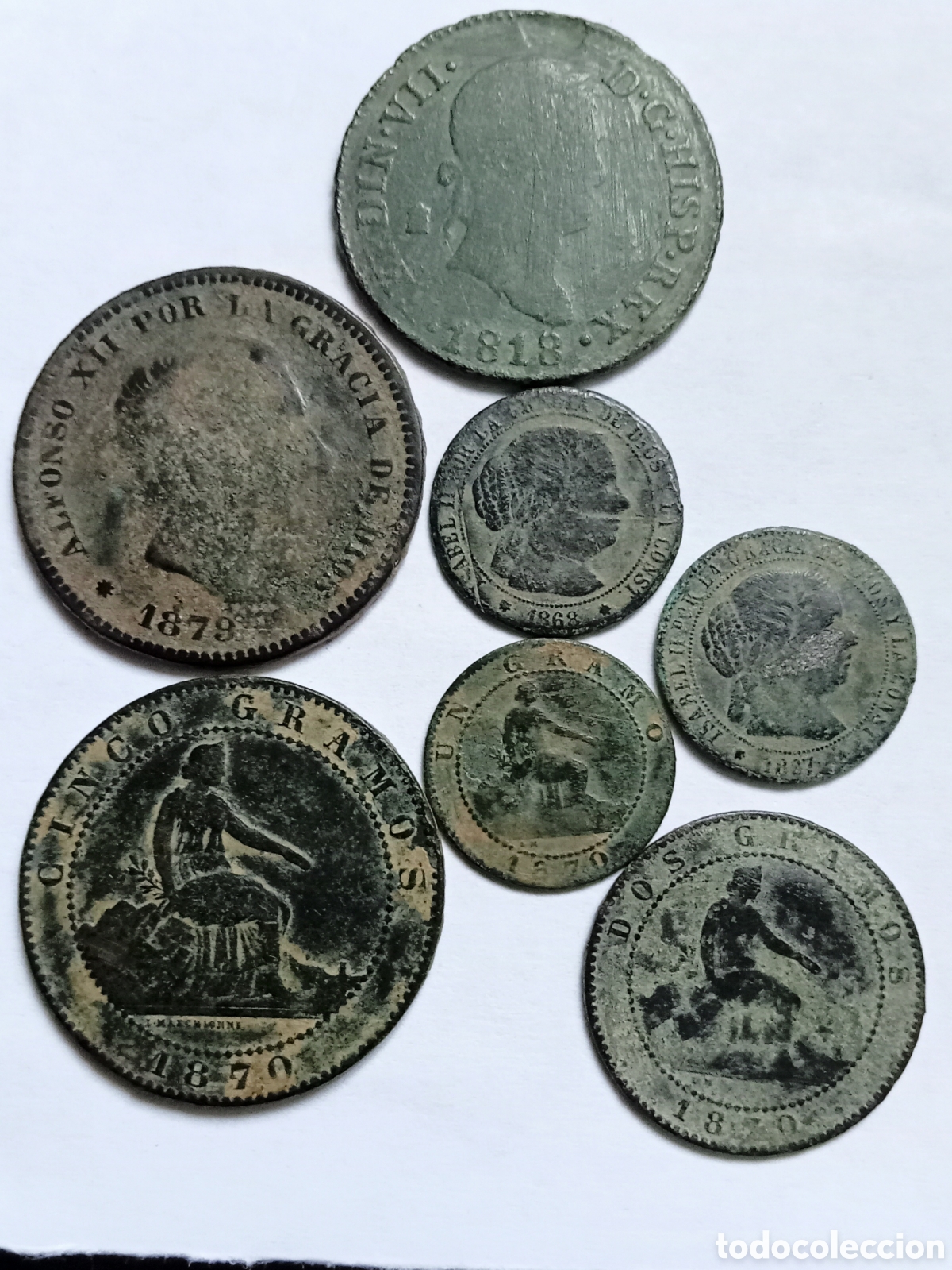 Monedas de Espa&ntilde;a: 7 MONEDAS - A&Ntilde;OS 1818 AL 1879- CENTIMOS