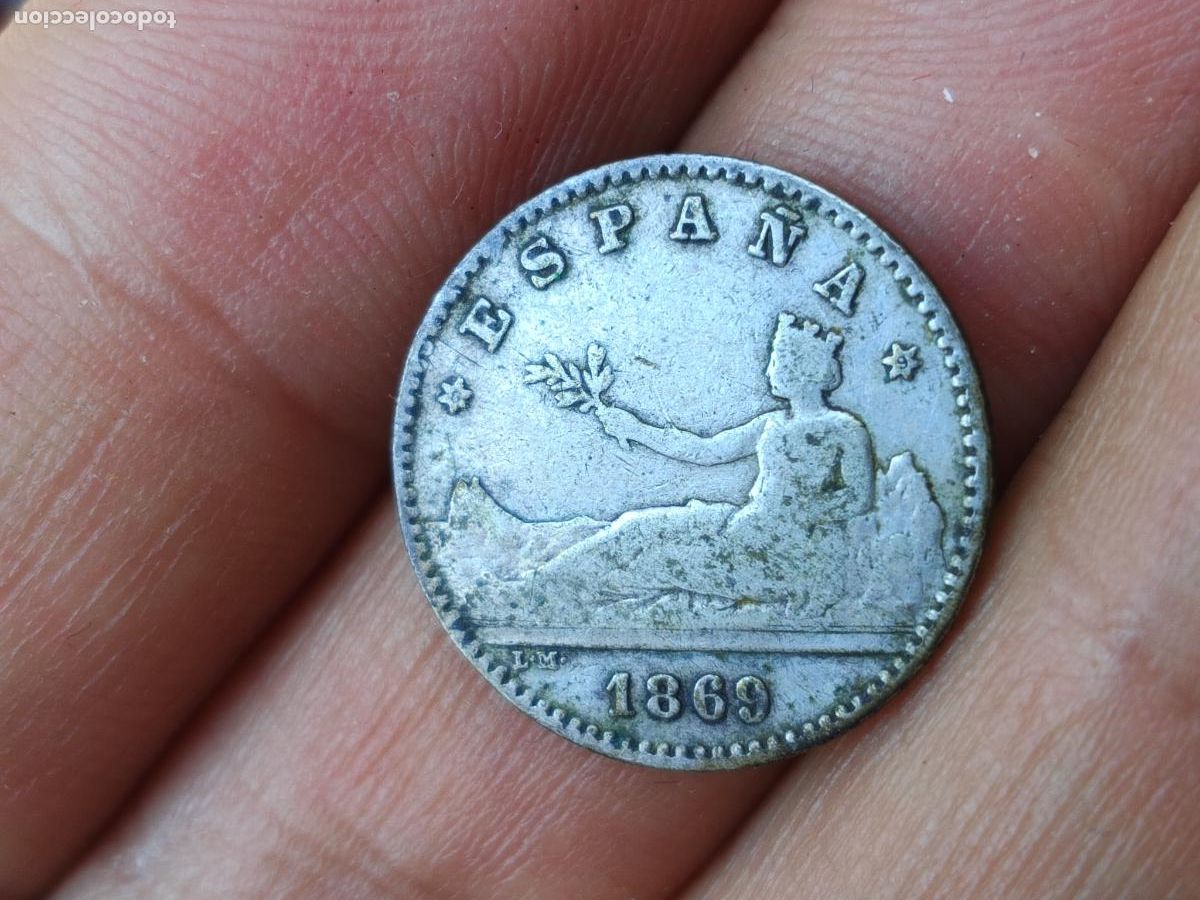 Monedas de Espa&ntilde;a: 50 c&eacute;ntimos de plata de 1869 Espa&ntilde;a, estrellas visibles