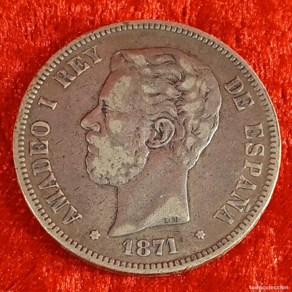 M&uuml;nzen von Spanien: MONEDA - AMADEO I - 1871 - ESTRELLA 7? - S-D-M - 5 PESETAS - 25 G APROX - PLATA / 27
