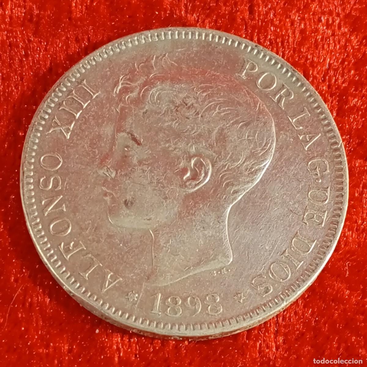 M&uuml;nzen von Spanien: MONEDA - ALFONSO XIII - 1898 - ESTRELLA 98 - S.G.V. - 5 PESETAS - 25 G APROX - PLATA / 28