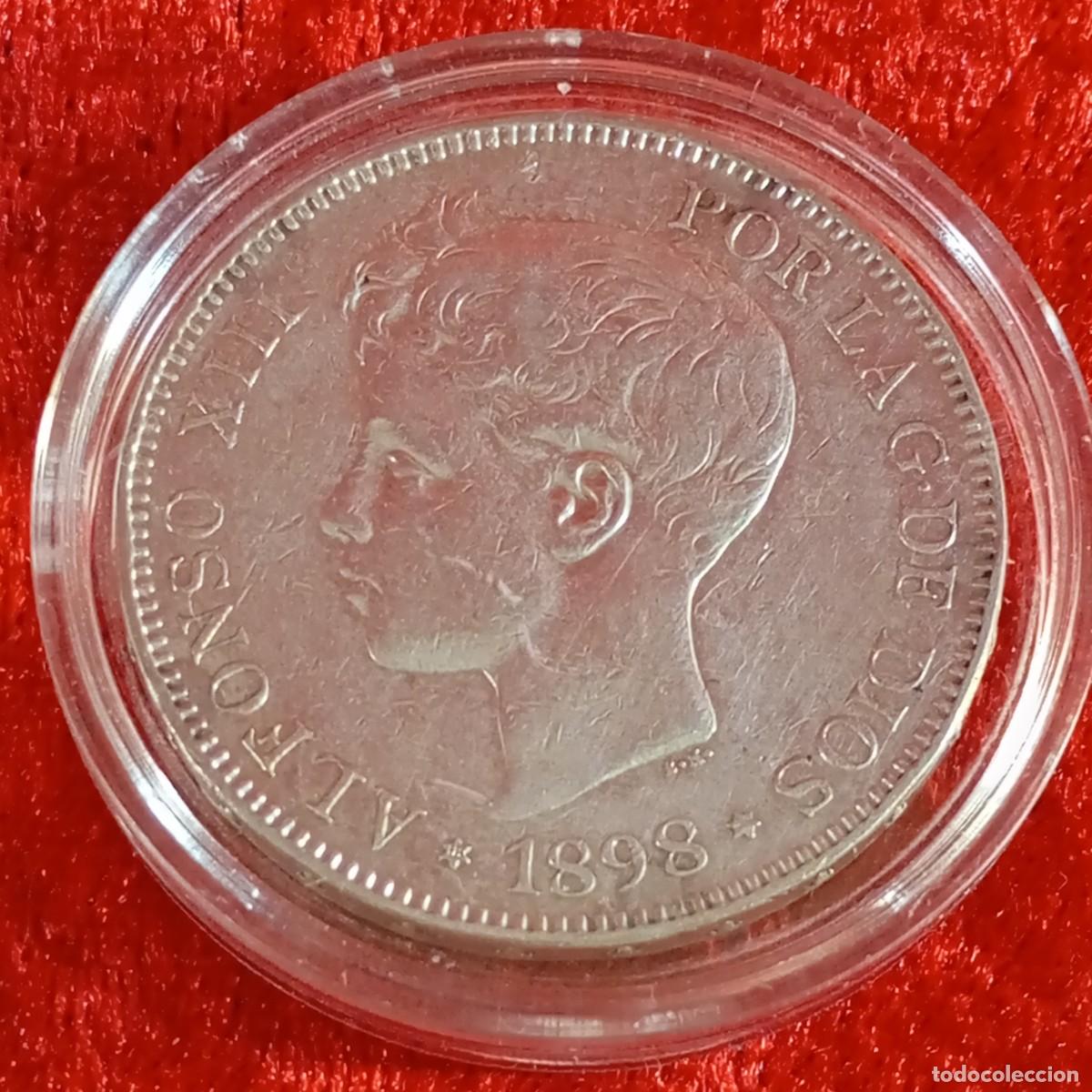 M&uuml;nzen von Spanien: MONEDA - ALFONSO XIII - 1898 - ESTRELLA 98 - S.G.V. - 5 PESETAS - 25 G APROX - PLATA / 29