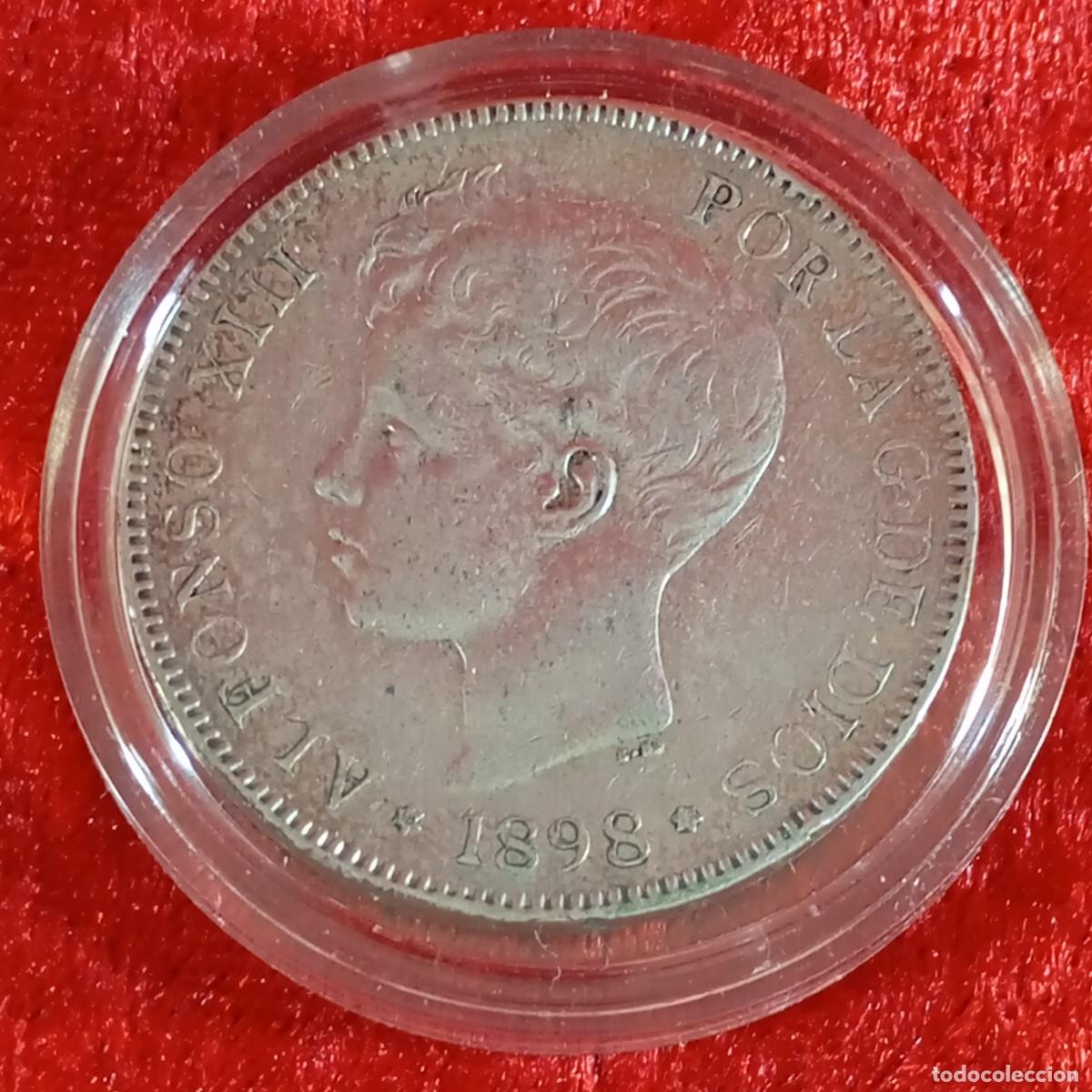 M&uuml;nzen von Spanien: MONEDA - ALFONSO XIII - 1898 - ESTRELLA 98 - S.G.V. - 5 PESETAS - 25 G APROX - PLATA / 30