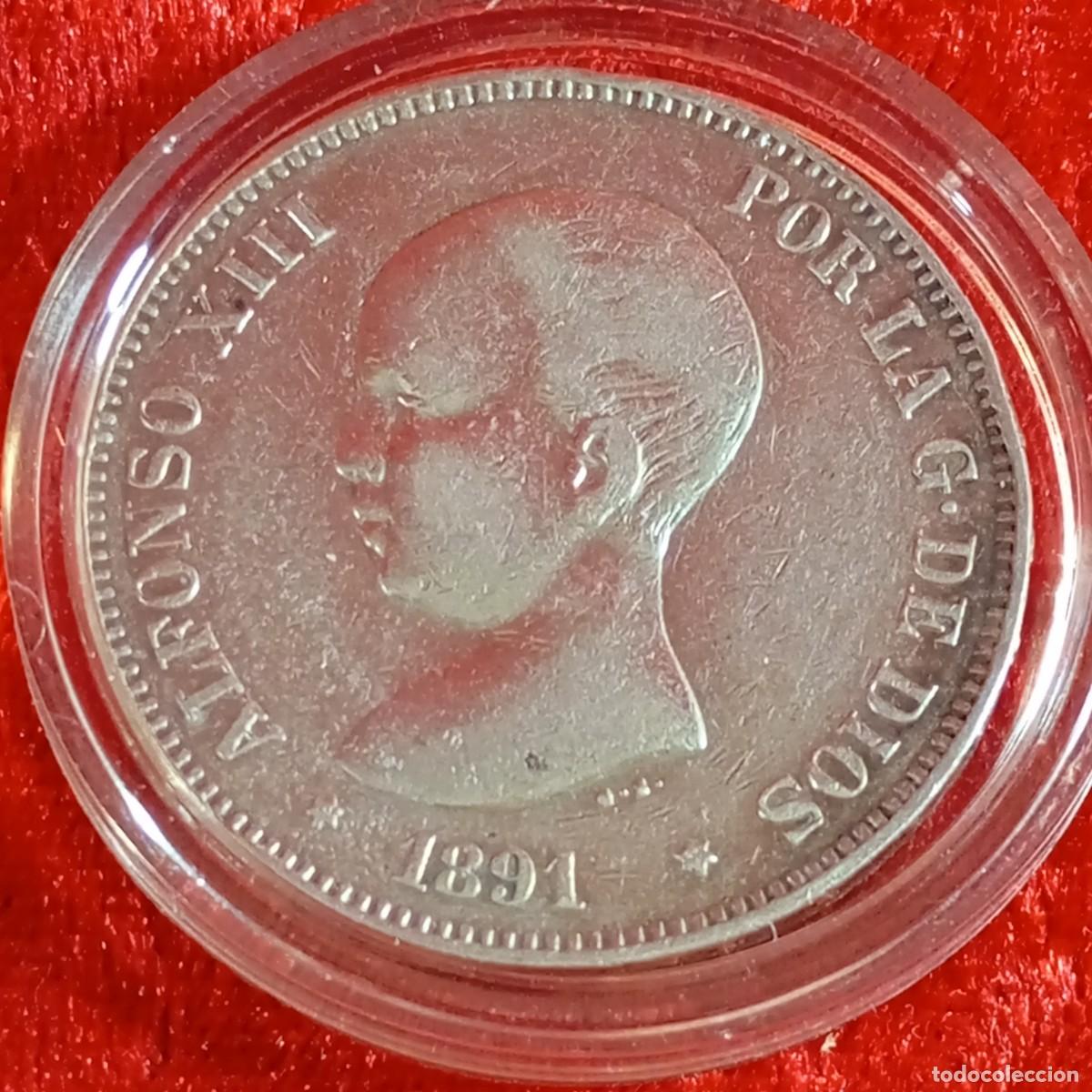 M&uuml;nzen von Spanien: MONEDA - ALFONSO XIII - 1891 - ESTRELLA 91 - P.G.M. - 5 PESETAS - 25 G APROX - PLATA / 33