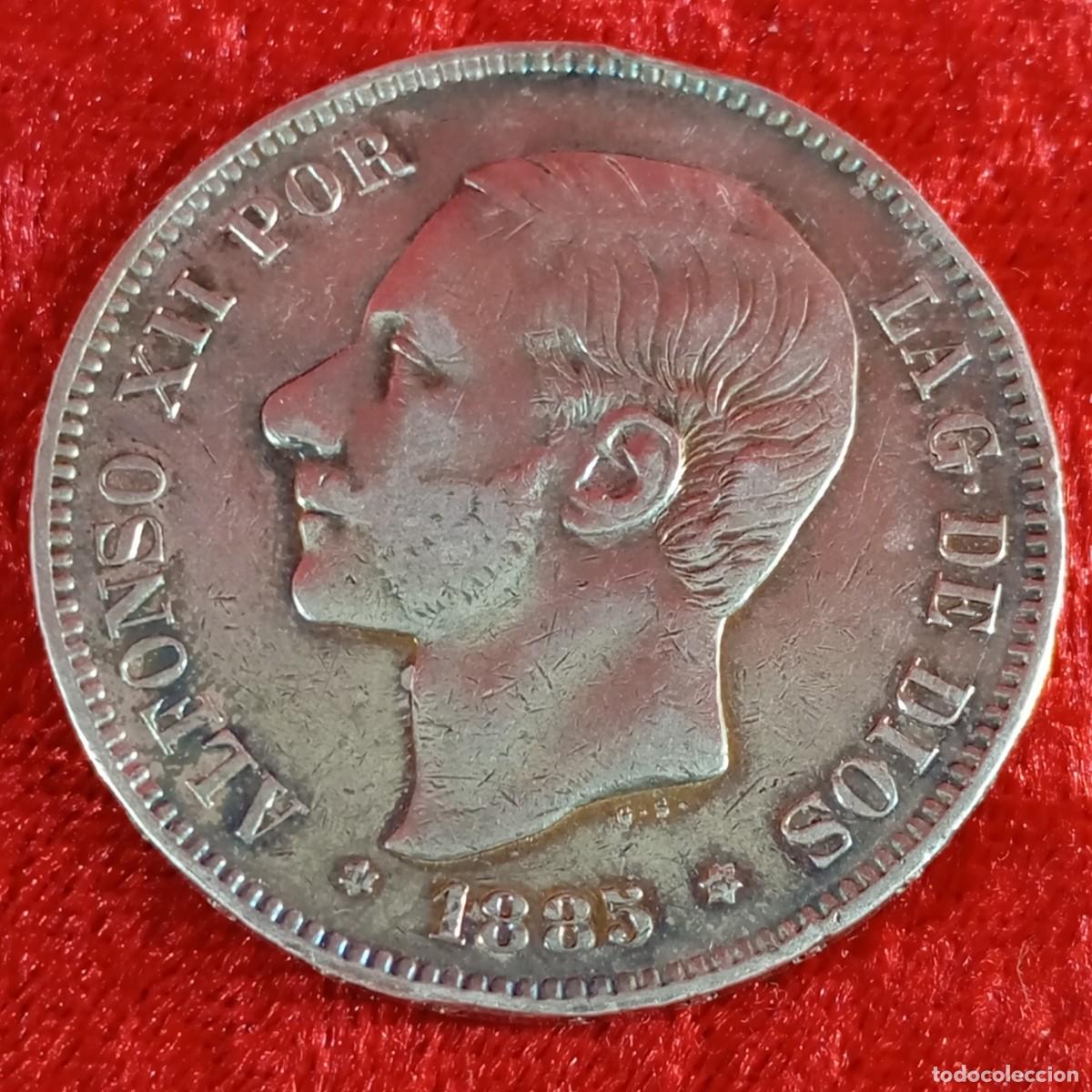 M&uuml;nzen von Spanien: MONEDA - ALFONSO XII - 1885 - ESTRELLA 87 ? - M.S.M. - 5 PESETAS - 25 G APROX - PLATA / 35