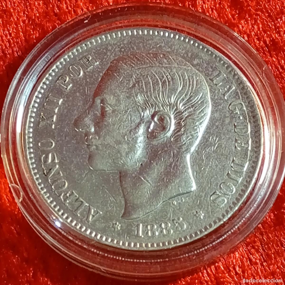 M&uuml;nzen von Spanien: MONEDA - ALFONSO XII - 1885 - ESTRELLA 8? - M.S.M. - 5 PESETAS - 25 G APROX - PLATA / 36