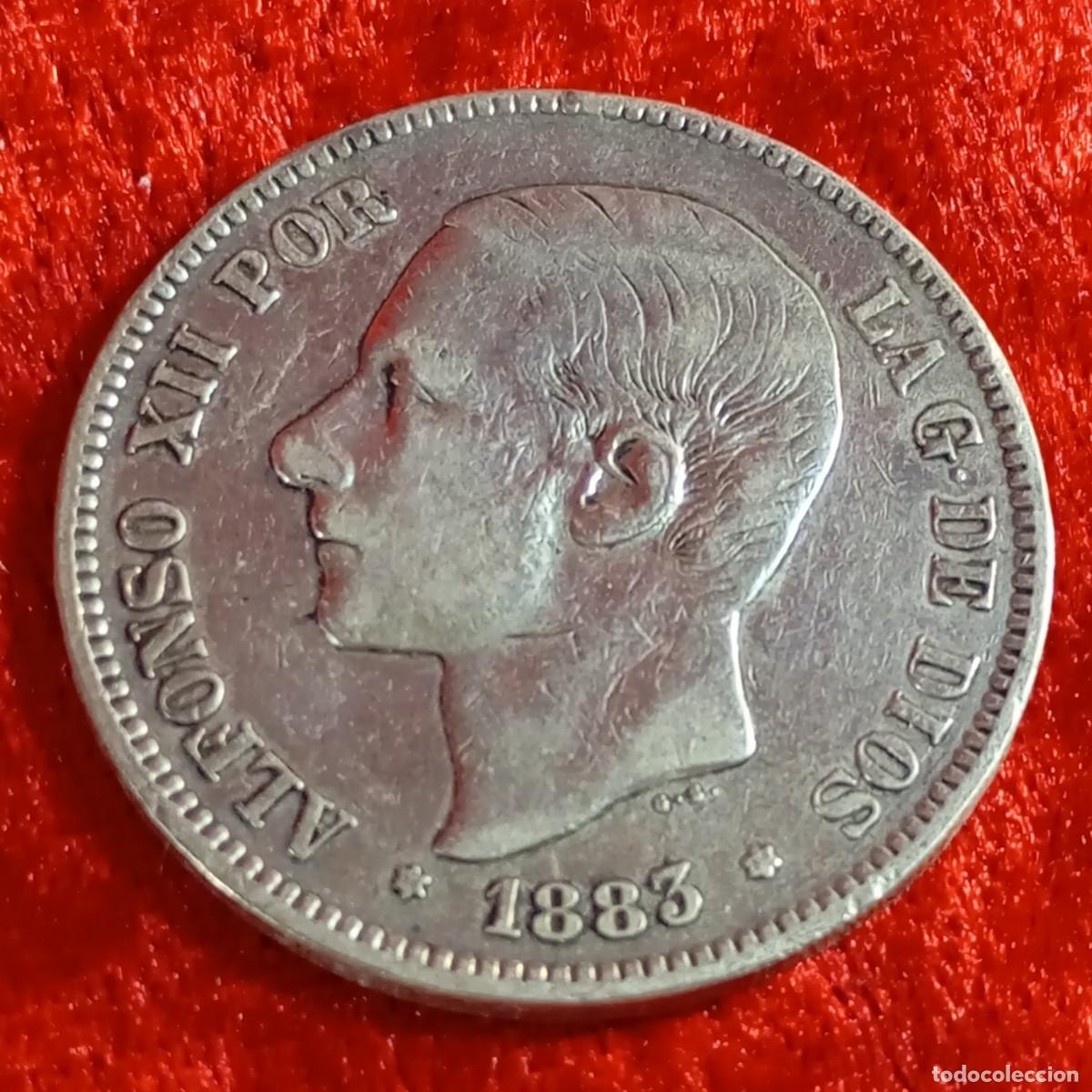 M&uuml;nzen von Spanien: MONEDA - ALFONSO XII - 1883 - ESTRELLA 83 - M.S.M. - 5 PESETAS - 25 G APROX - PLATA / 37