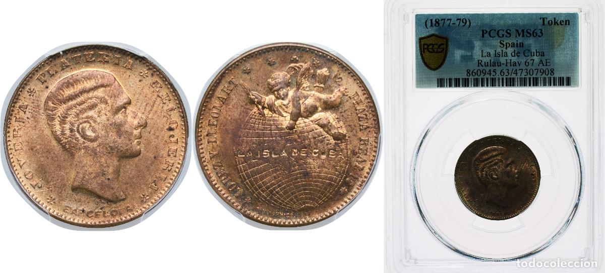 Monedas de Espa&ntilde;a: Spain Kingdom 1877- 1879 Token- La isla de Cuba Copper PCGS MS 63 Rulau-hav 67 AE