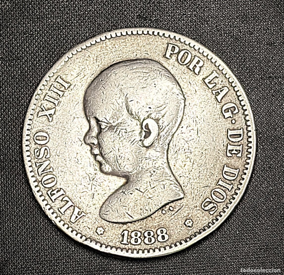 Monedas de Espa&ntilde;a: ESPA&Ntilde;A- moneda de 5 pts de plata 900. mil - a&ntilde;o 1888 - estrellas *18 - 88* - buen ejemplar ver fotos