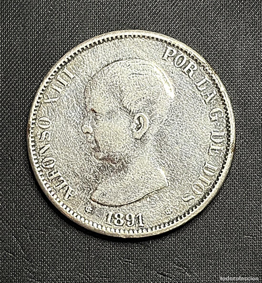 Monedas de Espa&ntilde;a: ESPA&Ntilde;A- moneda de 5 pts de plata 900. mil - a&ntilde;o 1891 - ver fotos