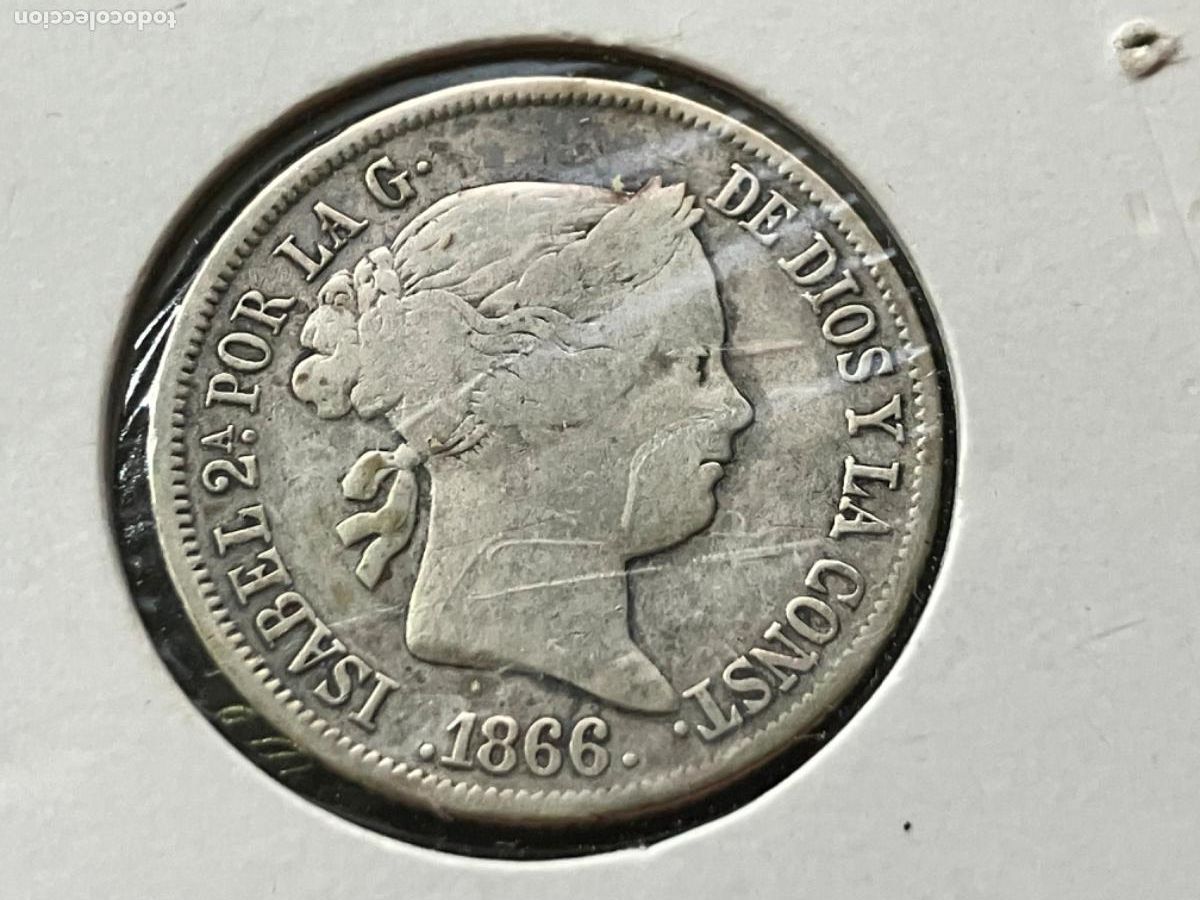 Monedas de Espa&ntilde;a: Moneda plata Espa&ntilde;a 1866 Isabel II - 40 c&eacute;ntimos de real - Ceca Madrid - buen estado