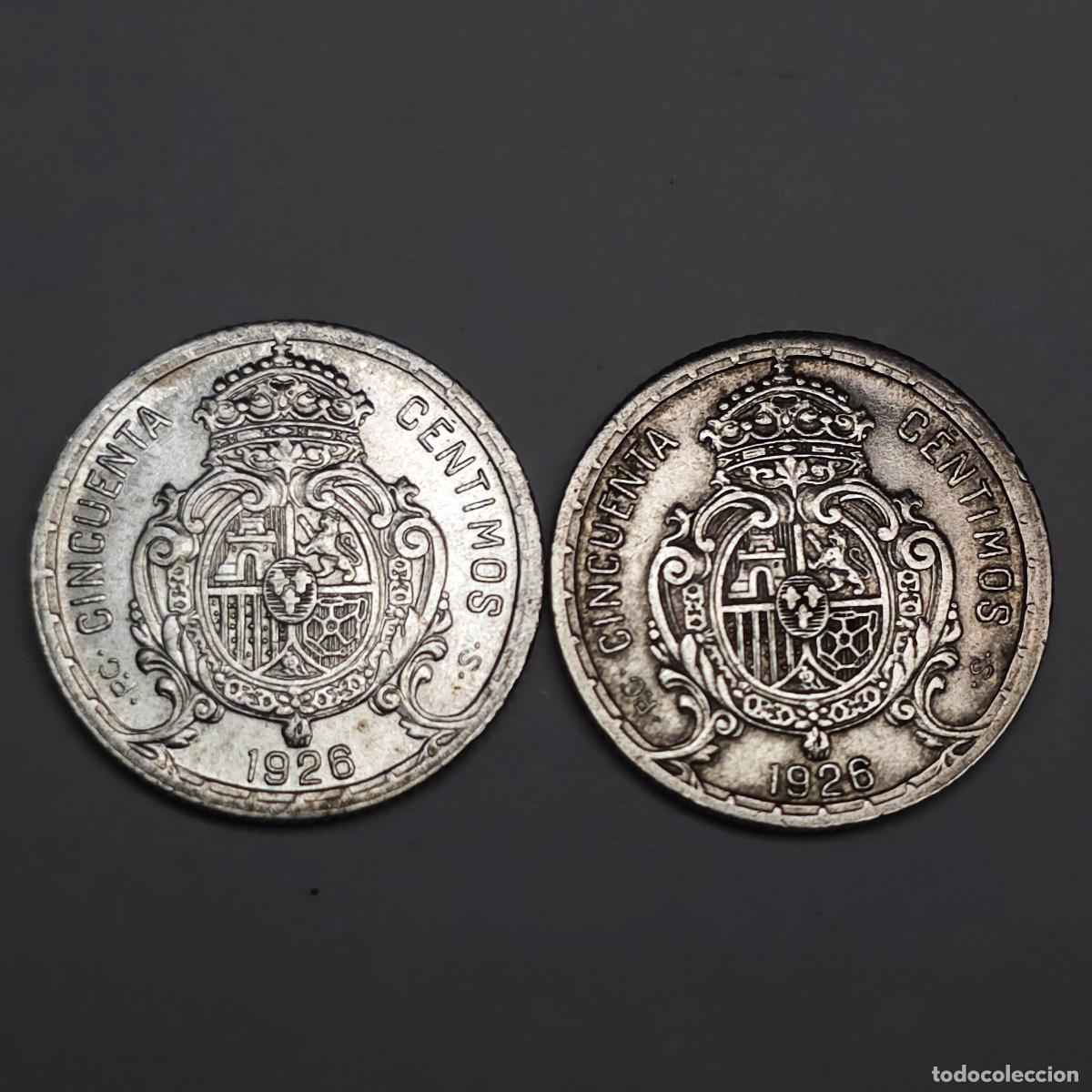 Monedas de Espa&ntilde;a: LOTE 2 MONEDAS PLATA ALFONSO XIII 50 CENTIMOS 1926