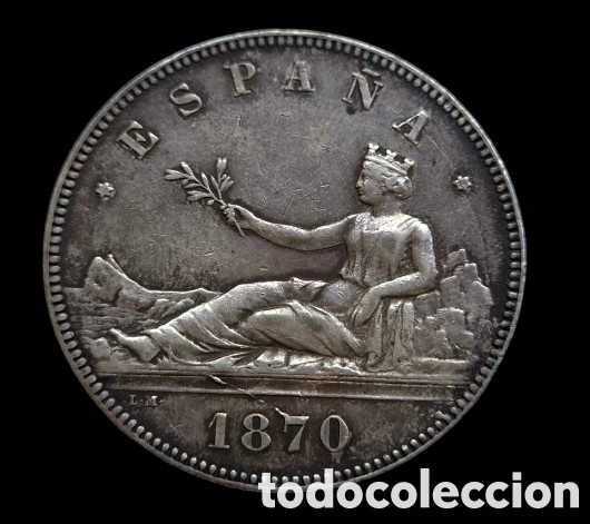 Monnaies d'Espagne: Gobierno Provisional. 5 Pesetas 1870* (18-70)SNM. Fant&aacute;stica p&aacute;tina monetario EBC-/ choice VF