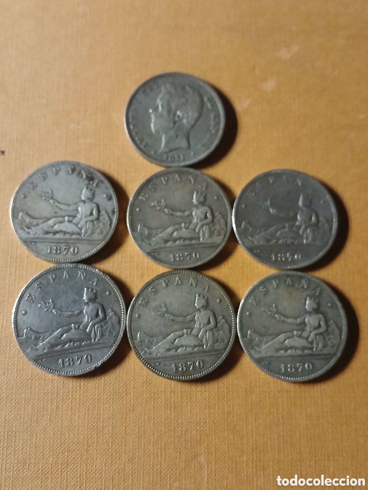 Monedas de Espa&ntilde;a: LOTE, 6 MONEDAS DE PLATA DE 5 PESETAS 1870 Y 71. AMADEO I Y GOBIERNO PROVISIONAL