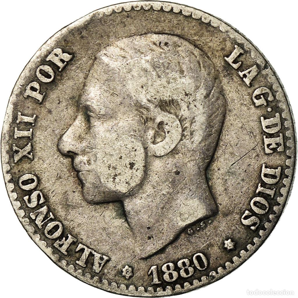 Monedas de Espa&ntilde;a: [#870198] Moneda, Espa&ntilde;a, Alfonso XII, 50 Centimos, 1880, Madrid, BC+, Plata, KM:685