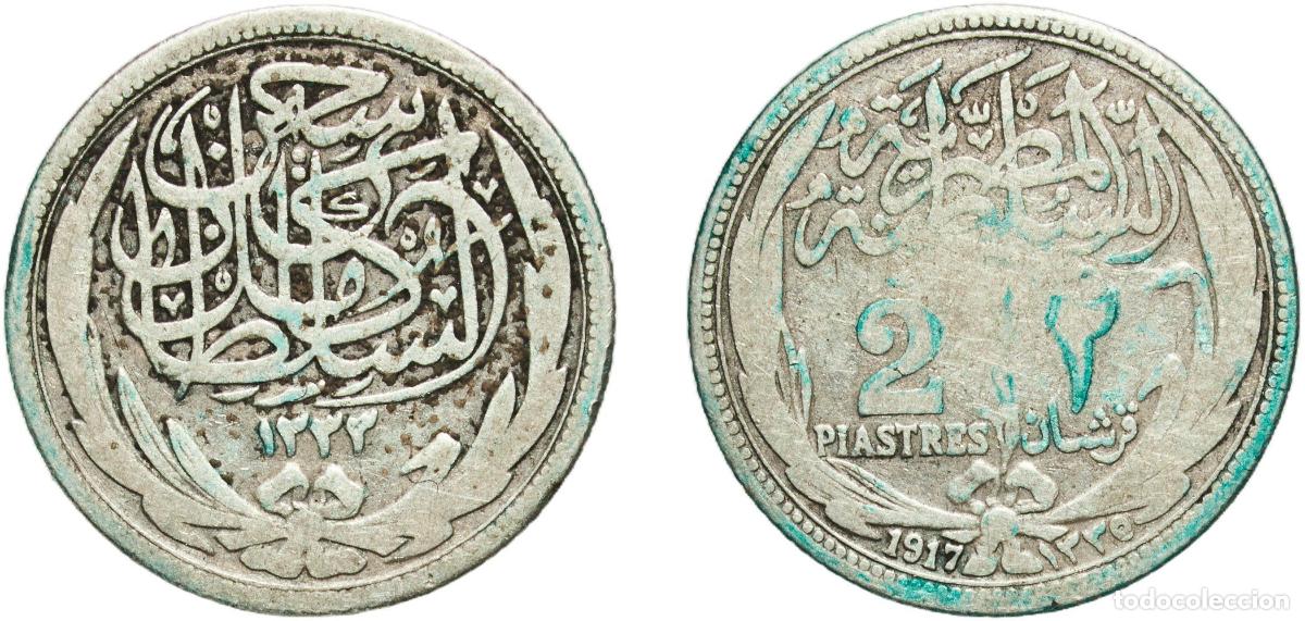 Monedas de Espa&ntilde;a: Egypt British Protectorate AH1335 (1917) 2 Qirsh / Piastres - Hussein Kamel Silver (.833) Bombay M