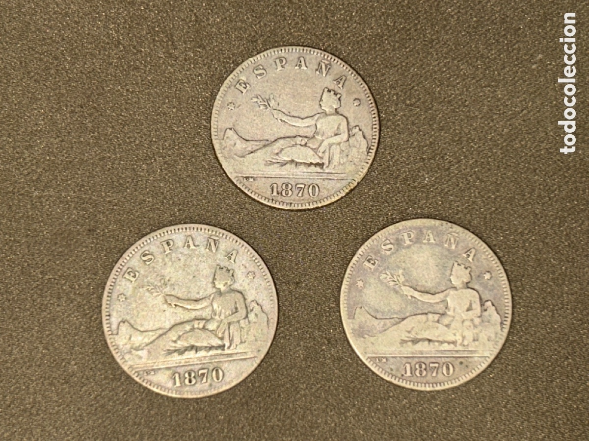 Monedas de Espa&ntilde;a: LOTE DE 3 MONEDAS DE PLATA DE 2 PESETAS 1870. GOBIERNO PROVISIONAL DE ESPA&Ntilde;A