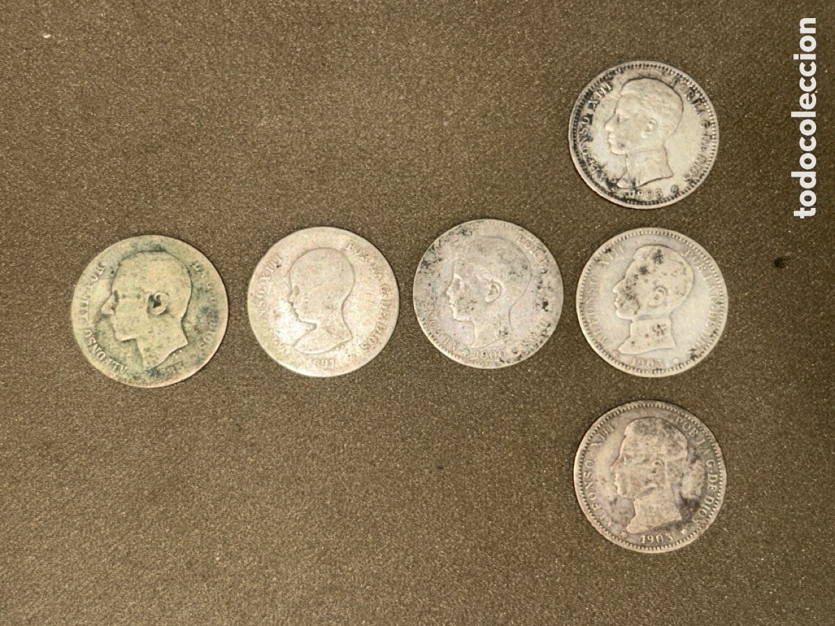 Monedas de Espa&ntilde;a: LOTE DE 6 MONEDAS DE PLATA 1 PESETA DE DIFERENTES A&Ntilde;OS *VER FOTOS*