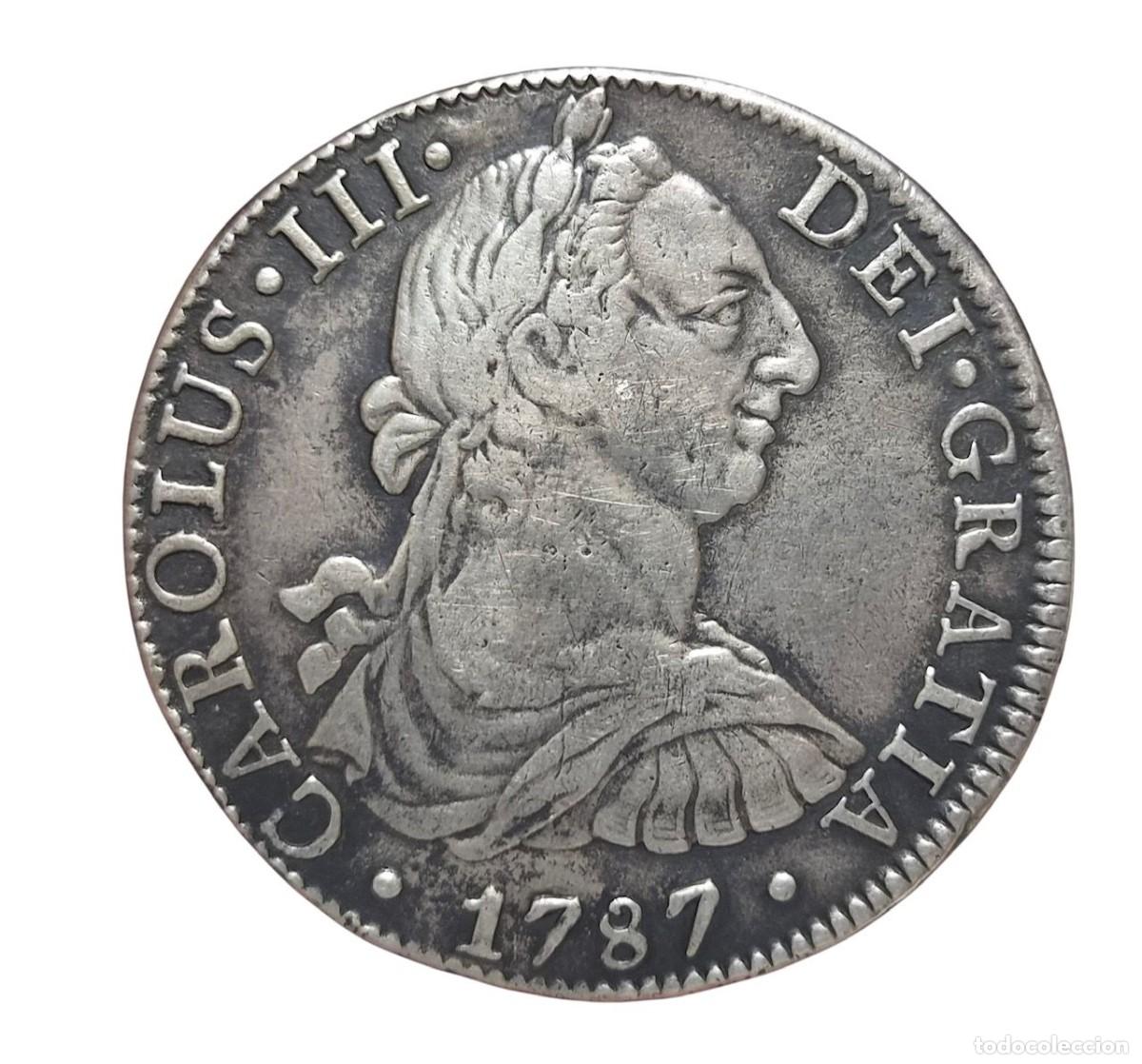 Monedas de Espa&ntilde;a: Carlos III. 8 Reales 1787 Mexico FM 26,8 gr Ag P&aacute;tina MBC+/ Nice VF