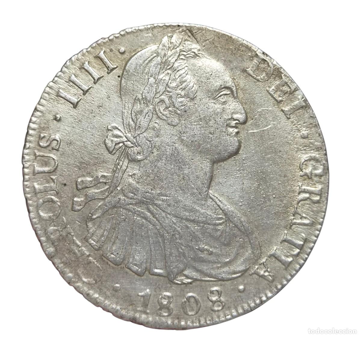 Monedas de Espa&ntilde;a: Carlos IV. 8 Reales 1808 Potos&iacute; JL 27 gr Ag MBC/VF