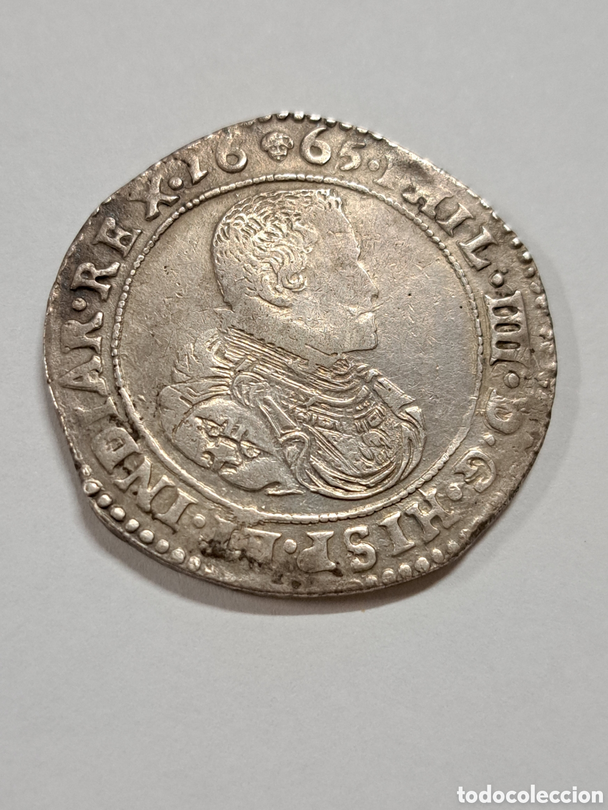 Monedas de Espa&ntilde;a: Ducat&oacute;n de plata reinado de Felipe IV a&ntilde;o 1665 acu&ntilde;ada en Bruselas ( dif&iacute;cil )