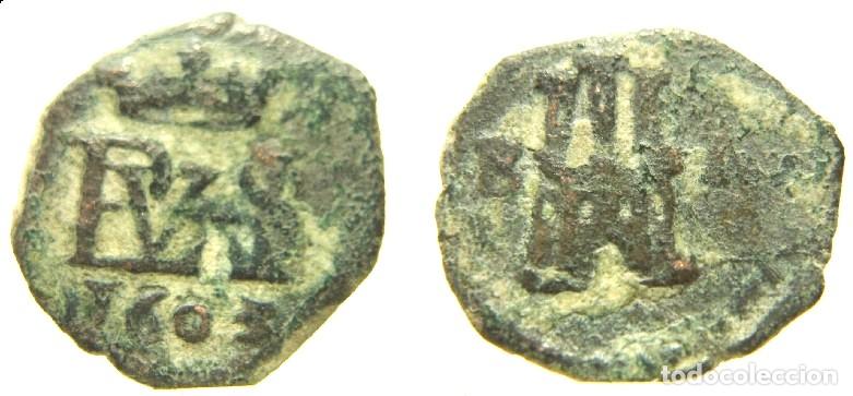Monedas de Espa&ntilde;a: Moneda de Felipe III 1 Maraved&iacute; 1603 Burgos, muy rara y escasa