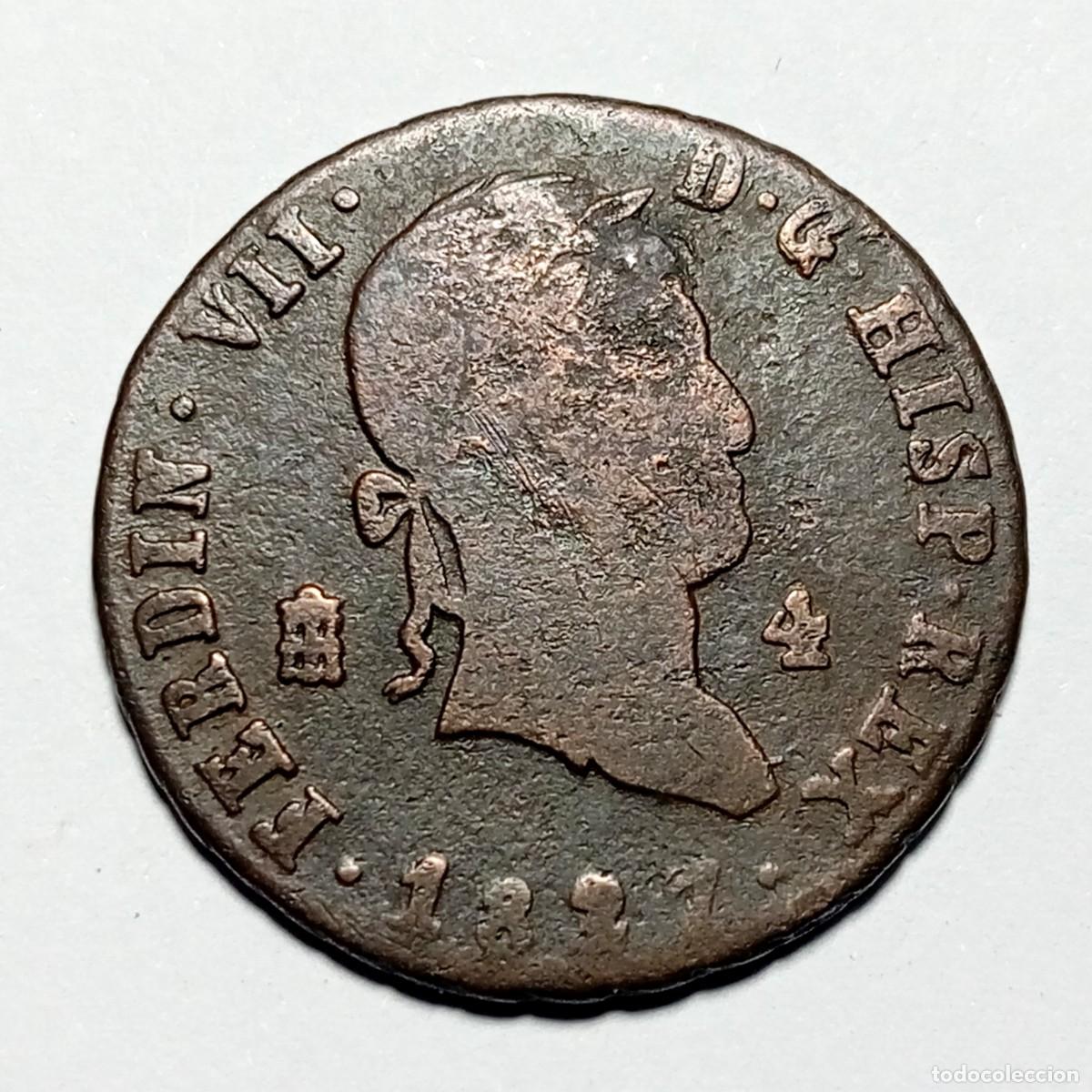 Monedas de Espa&ntilde;a: ⚜️ BBF7 5. Espa&ntilde;a. Fernando VII. Segovia. 4 maraved&iacute;s 1827. 4,96 g