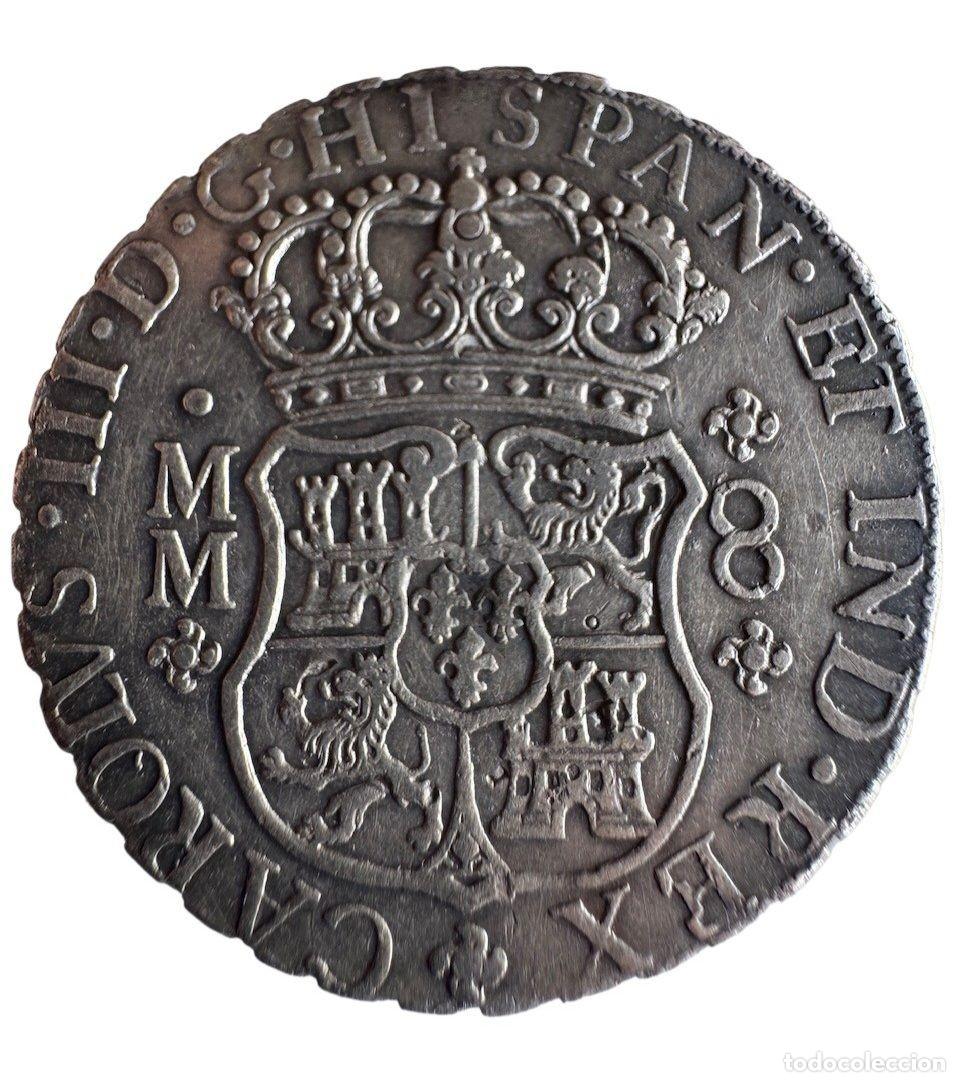 Monedas de Espa&ntilde;a: Carlos III. 8 Reales 1760 Mexico MM 27 gr P&aacute;tina 2 insignificantes resellos chinos en an y rev