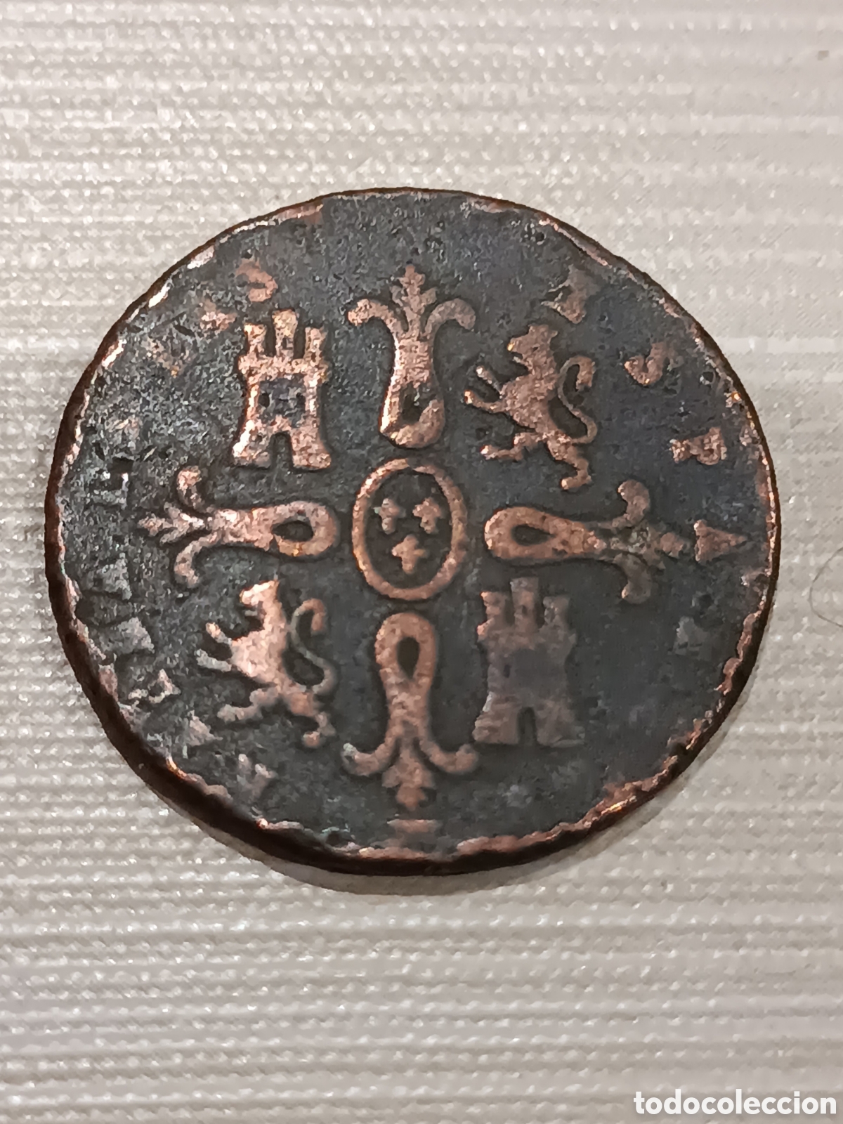 Monedas de Espa&ntilde;a: Moneda de cobre de 8 maraved&iacute;s acu&ntilde;ada en Espa&ntilde;a durante el reinado de Isabel II.