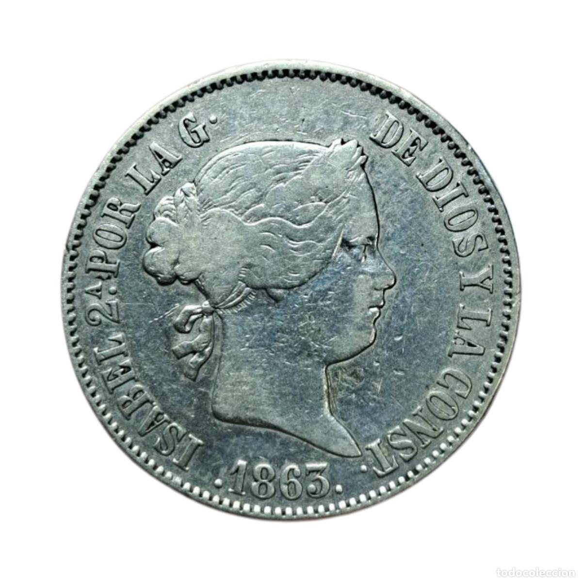 Moedas de Espanha: NT/ ISABEL II 10 REALES 1863 MADRID 12,82 GRS (E871)