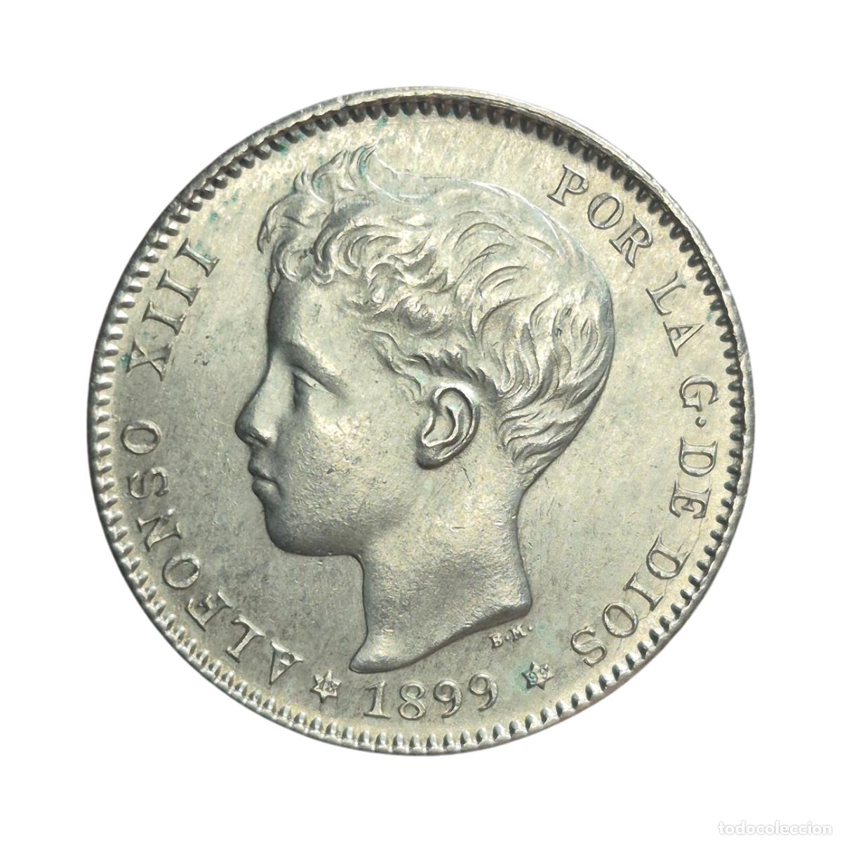 Monnaies d'Espagne: NT/ ALFONSO XIII 1 PESETA PLATA 1899 *18 *99 PRECIOSA CASI SIN CIRCULAR BRILLO ORIGINAL VIDEO (E264)