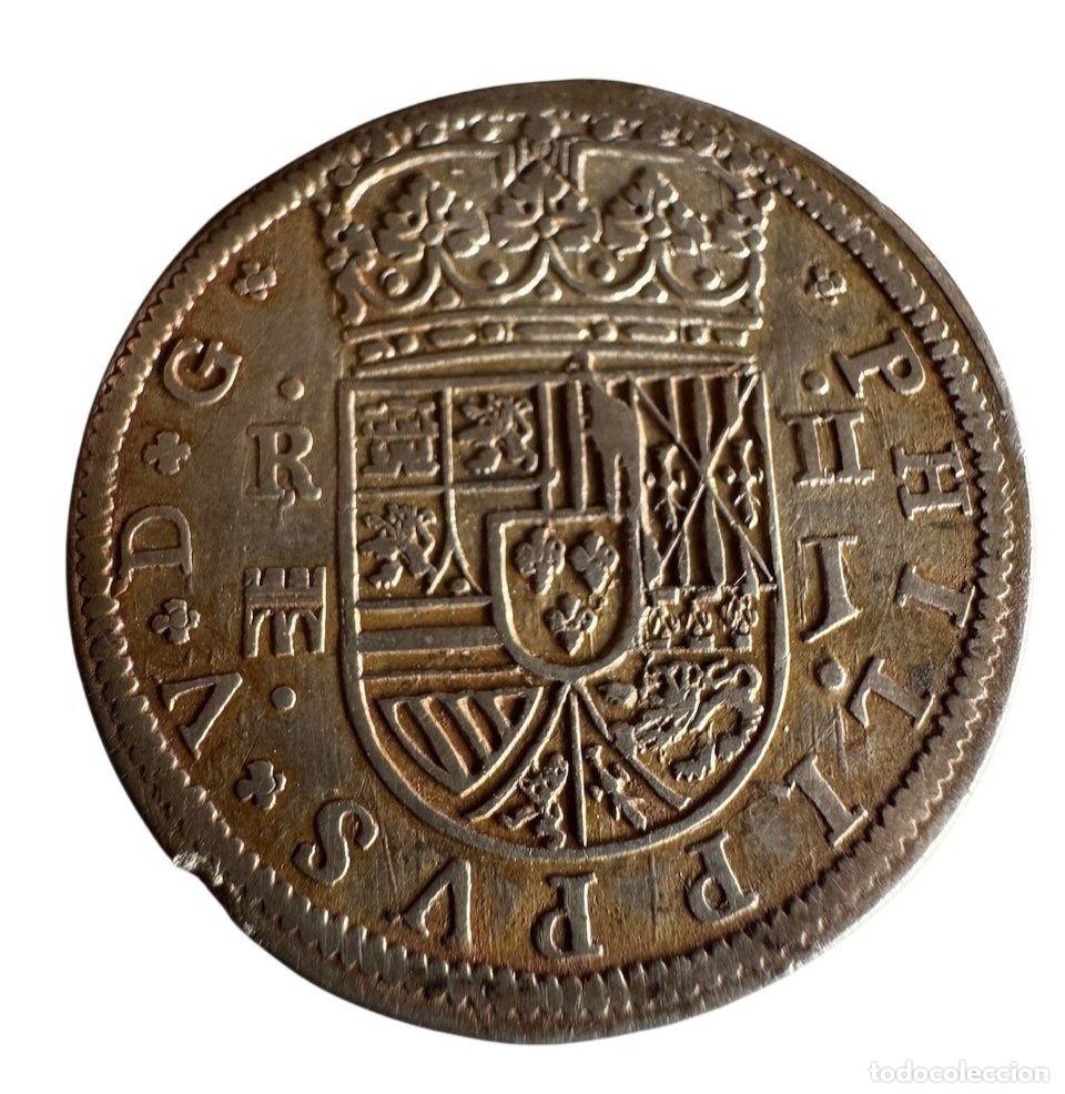 Monedas de Espa&ntilde;a: Felipe V. 2 Reales 1717 Segovia 4,6 gr Ag. Variante 7 partidos MBC/VF