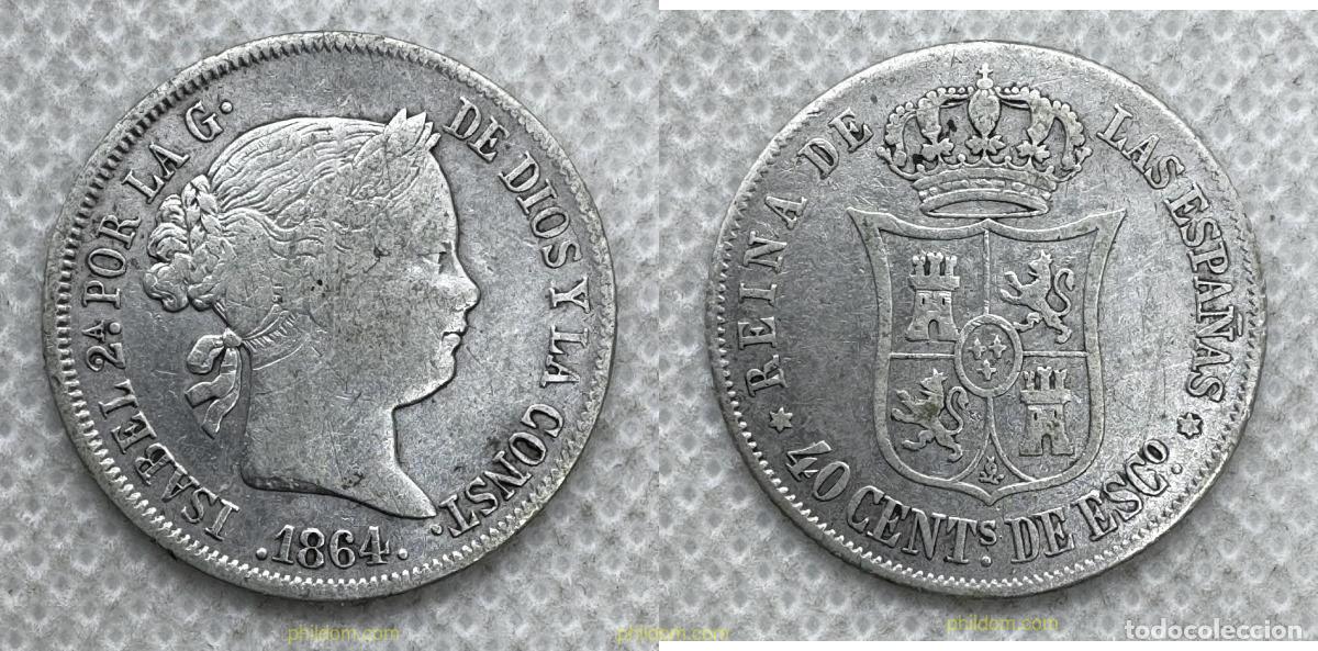 Monedas de Espa&ntilde;a: 5410 ESPA&Ntilde;A 1864 ISABEL II 1864 BARCELONA 40 CENTIMOS ESCUDO